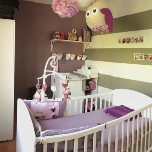 cadre mur decoration chambre fille rose lila beige hiboux oiseaux