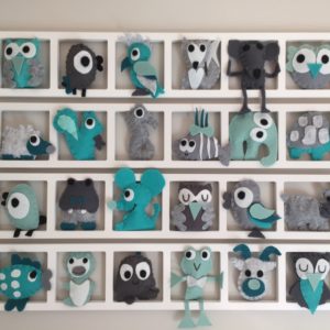 cadre décoratif mural chambre enfant animaux gris turquoise personnalise