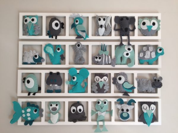 cadre décoratif mural chambre enfant animaux gris turquoise personnalise