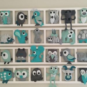 decoration murale cadre chambre enfant animaux feutrine gris aqua