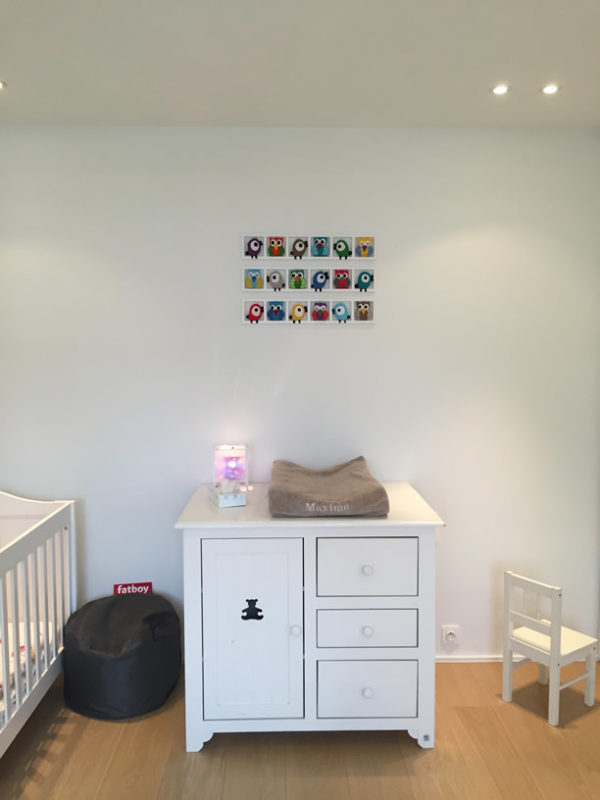 cadre deco chambre enfant hiboux oiseaux multicolores