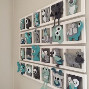 decoration murale chambre enfant animaux gris turquoise