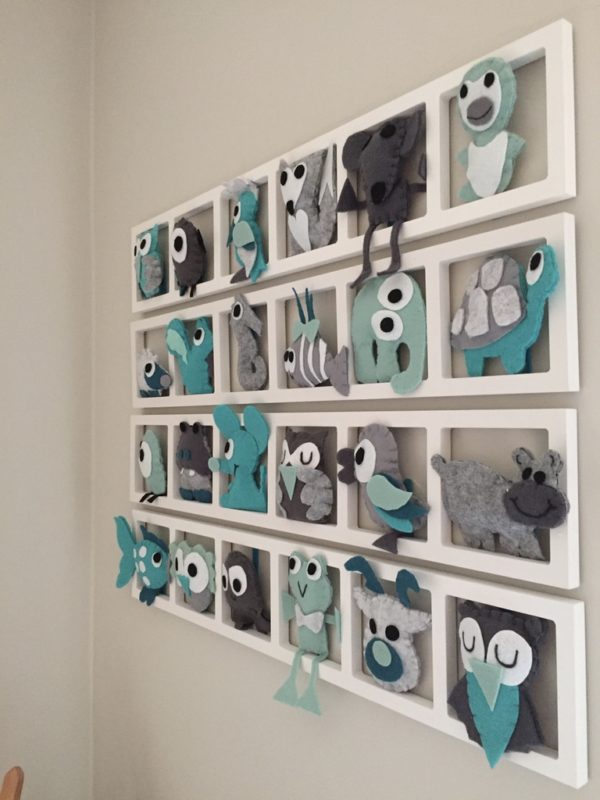 decoration murale chambre enfant animaux gris turquoise