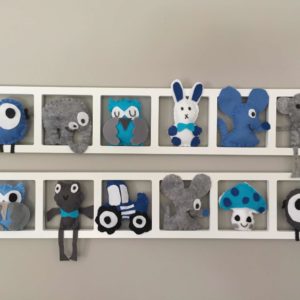 cadre decoratif mural chambre enfant theme ferme bleu et gris