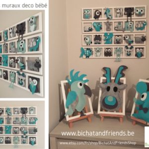 decoration mur chambre enfant cadre animaux multicolores personnalise