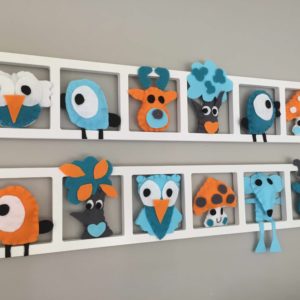 CADRE DECO CHAMBRE ENFANT« BICHAT FRIENDS», tons turquoise et orange, BICHAT 040