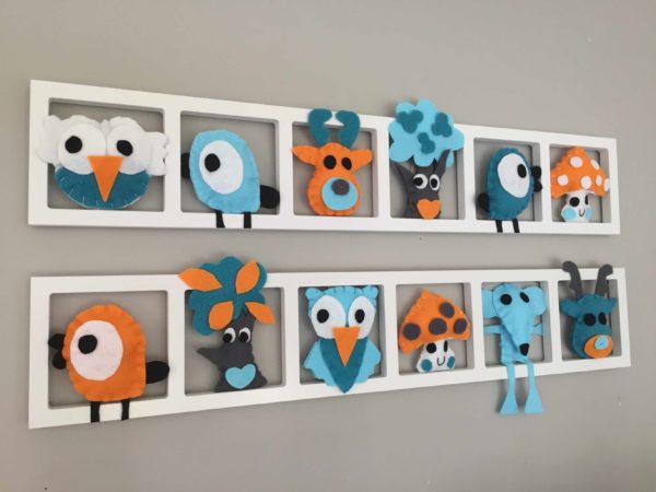 CADRE DECO CHAMBRE ENFANT« BICHAT FRIENDS», tons turquoise et orange, BICHAT 040