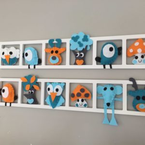 CADRE DECO CHAMBRE ENFANT« BICHAT FRIENDS», tons turquoise et orange, BICHAT 040