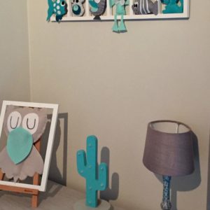 decoration murale chambre enfant turquoise gris figurines feutrine