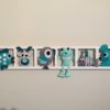 decoration murale chambre enfant turquoise gris figurines feutrine