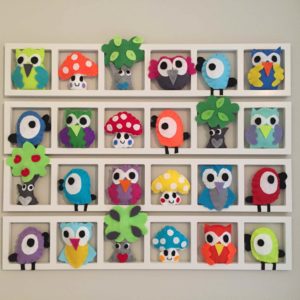 Cadre deco murale chambre enfant multicolore hiboux oiseaux