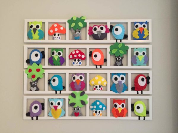 Cadre deco murale chambre enfant multicolore hiboux oiseaux