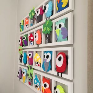 Cadre deco murale chambre enfant multicolore hiboux oiseaux